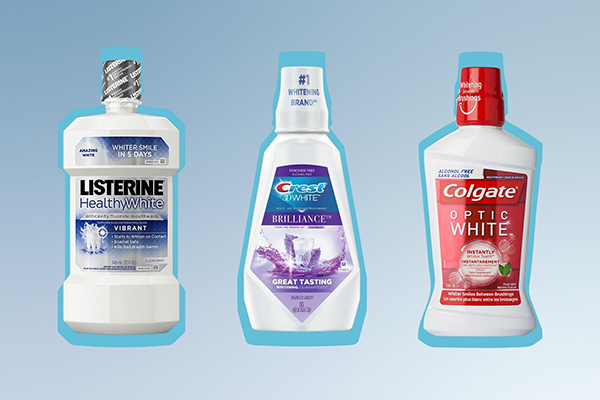 image of three commercial teeth whitening mouthwash 